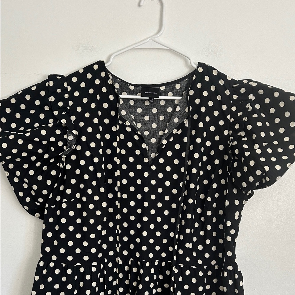 Who What Wear Black and White Polka Dot Dress - Picture 3 of 6